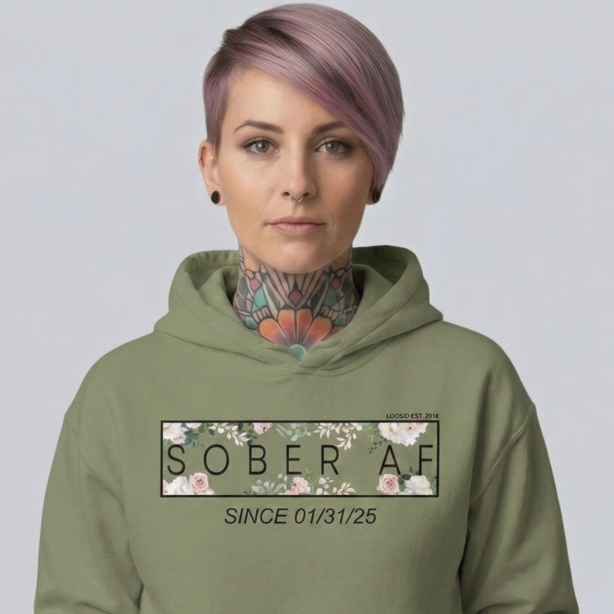 Sober AF Flower Recovery Hoodie lifestyle view (view 15)
