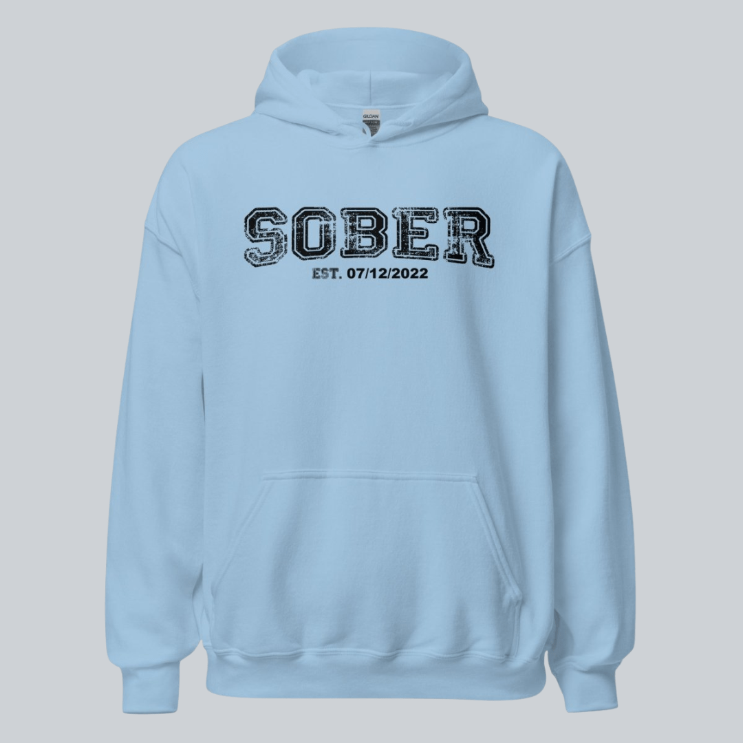 Sober Collegiate Hoodie W Personalize Sobriety Date Recovery Hoodie packaging detail (view 18)
