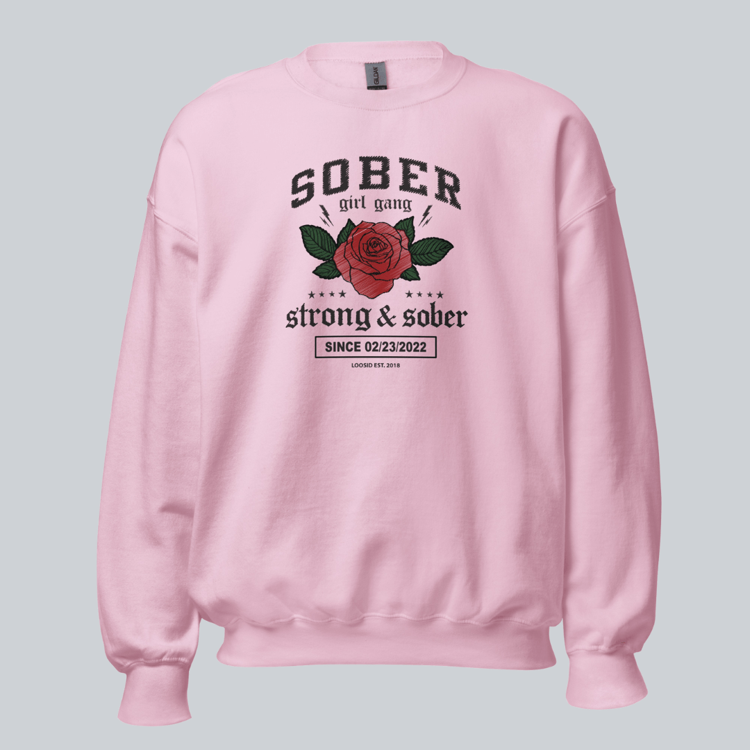 SOBER Girl Gang Strong & Sober Recovery Hoodie flat lay styled image (view 33)