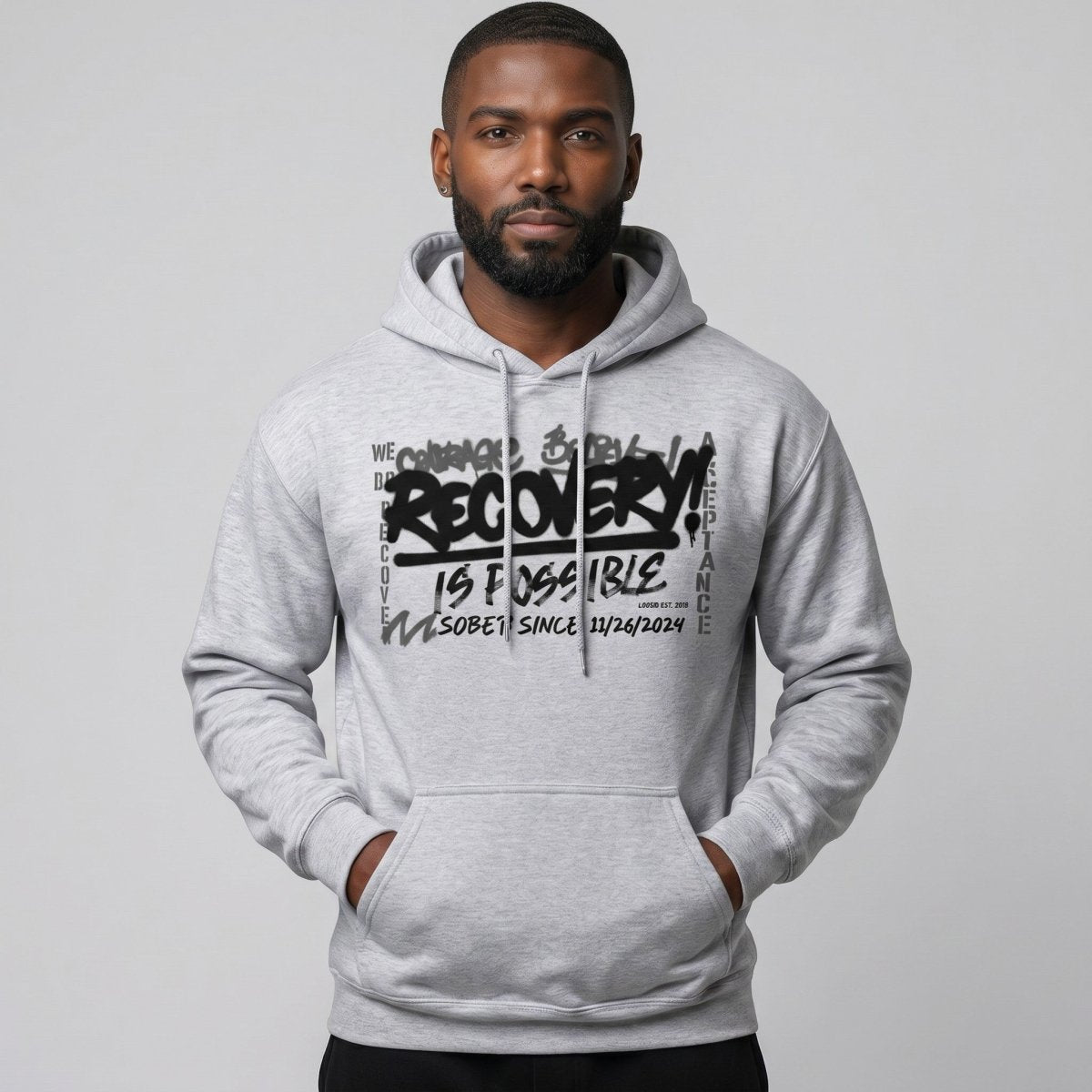 Recovery Is Possible Hoodie with Date Recovery Hoodie packaging detail (view 38)