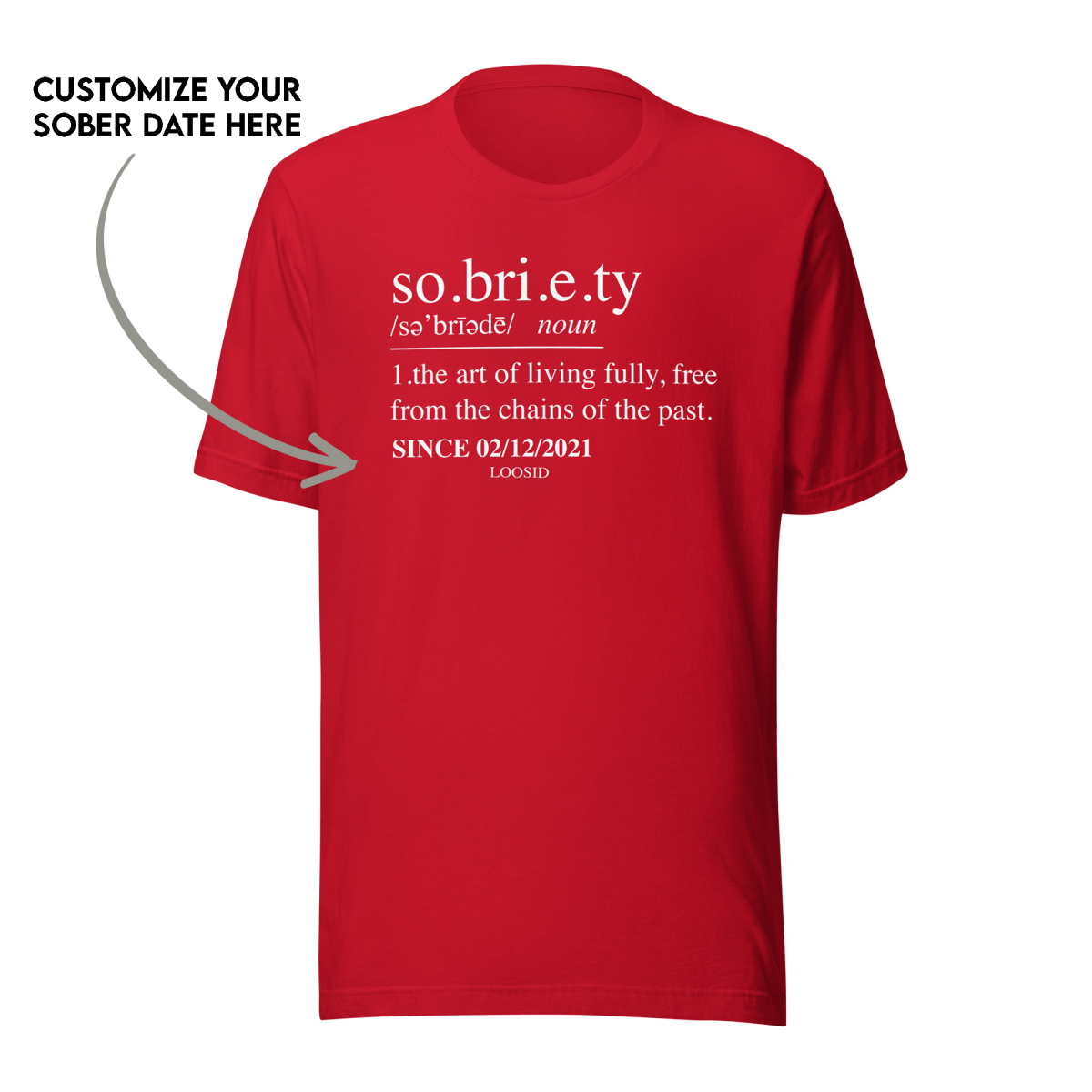 Sobriety Definition Men's w Personalize Sober Date Sober T Shirt back view (view 7)