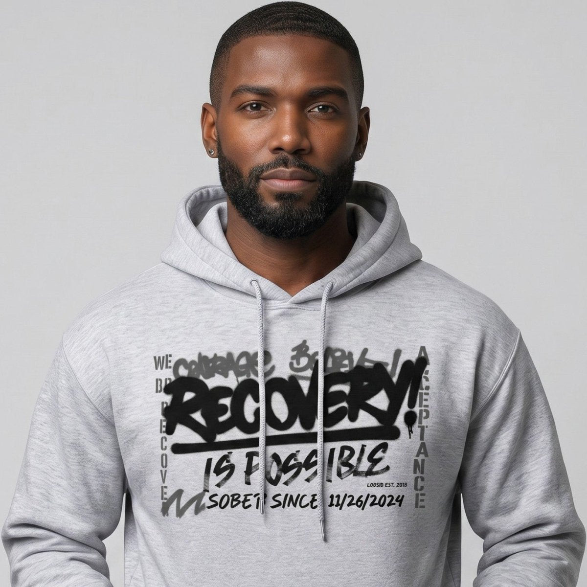 Recovery Is Possible Hoodie with Date Recovery Hoodie back view (view 37)