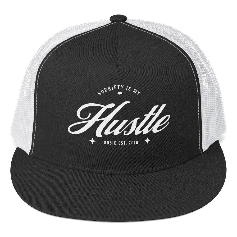 Loosid Sobriety is My Hustle Trucker Sober Sober Hat featuring the design