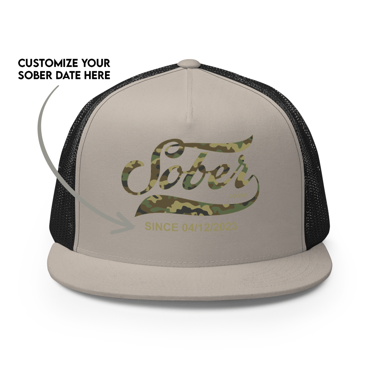 Sober Since Camo w Personalized Date Sober Hat fit detail (view 9)