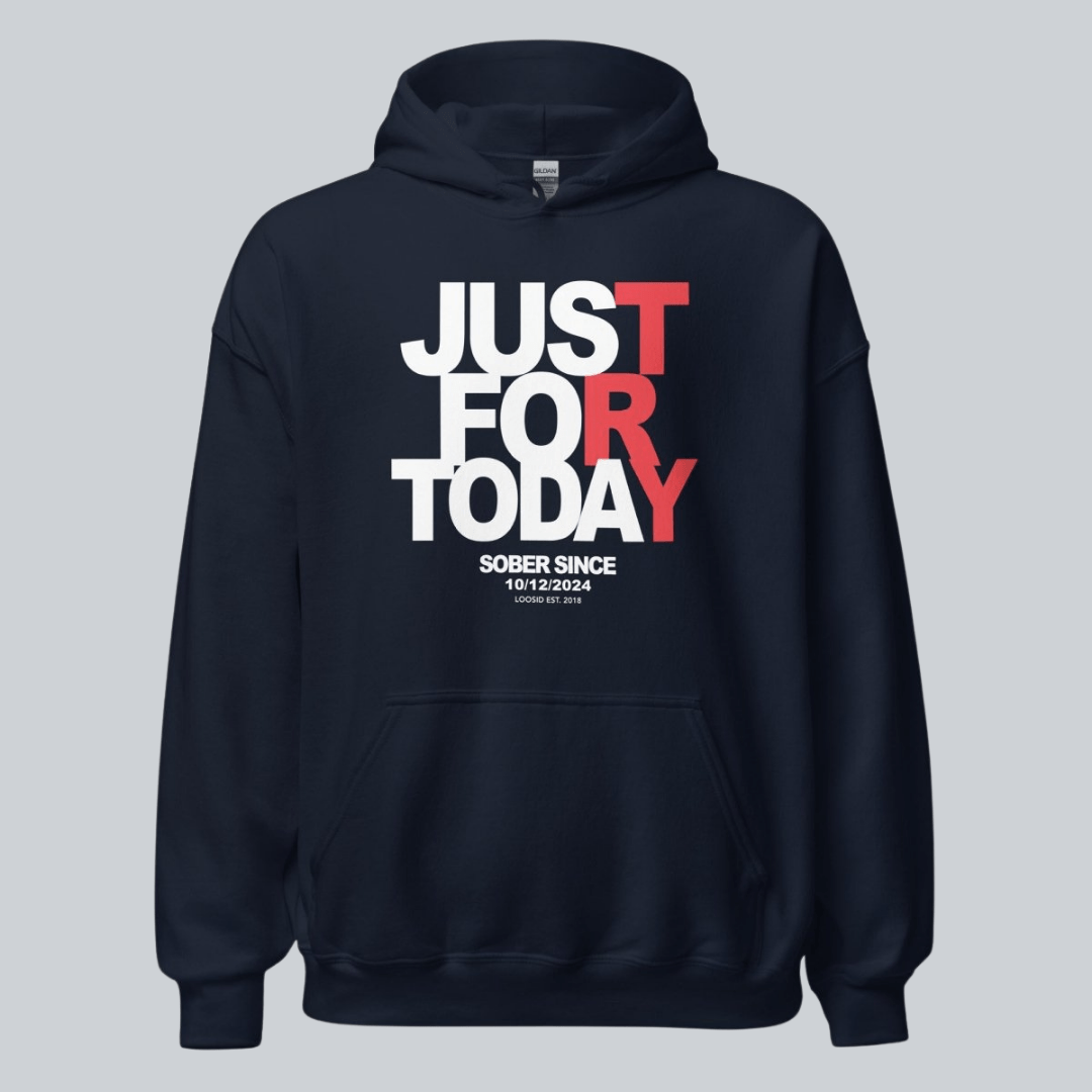 Just For Today Women's Custom Sobriety Date Recovery Hoodie back view (view 7)