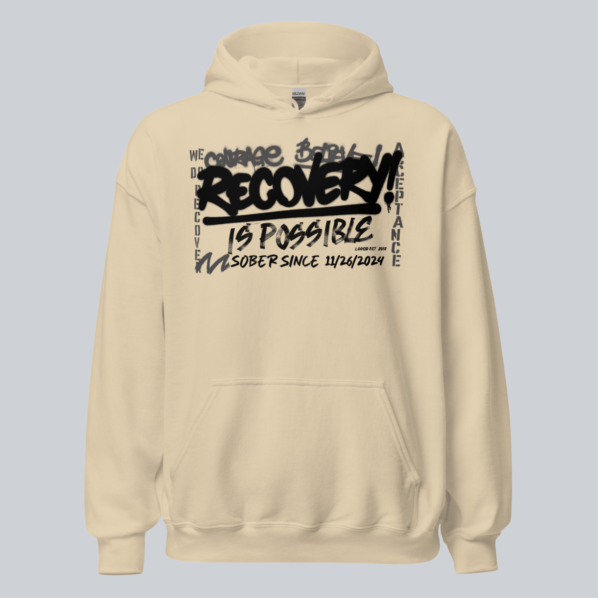 Recovery Is Possible Hoodie with Date Recovery Hoodie fit detail (view 39)