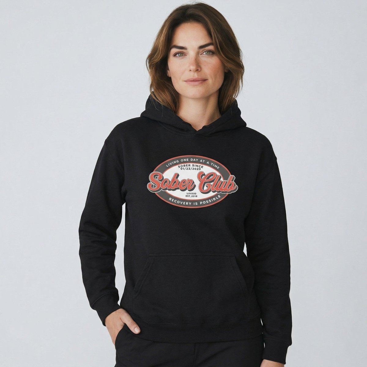 Sober Club Badge Recovery Hoodie side view (view 6)