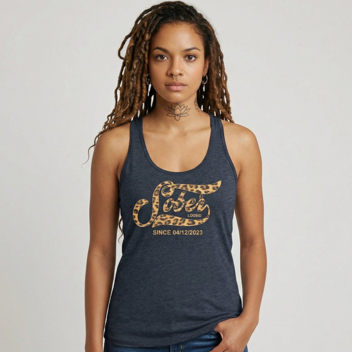 Leopard Sober Since Sober Tank Top flat lay styled image (view 13)