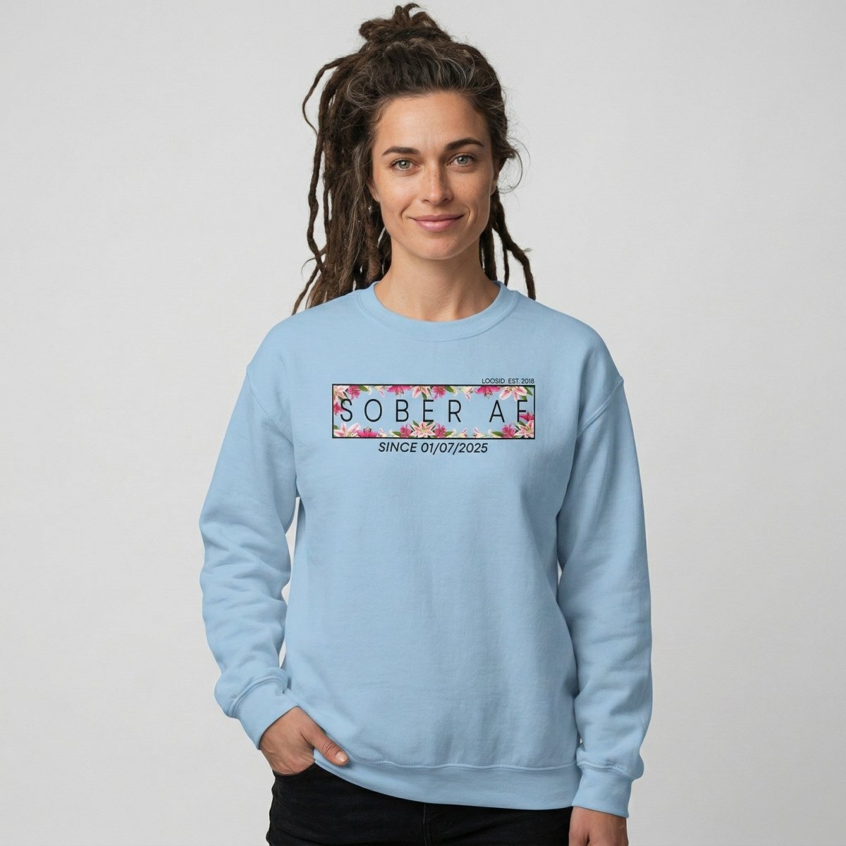 Sober AF Sweatshirt w Custom Sobriety Date Recovery Hoodie back view (view 7)