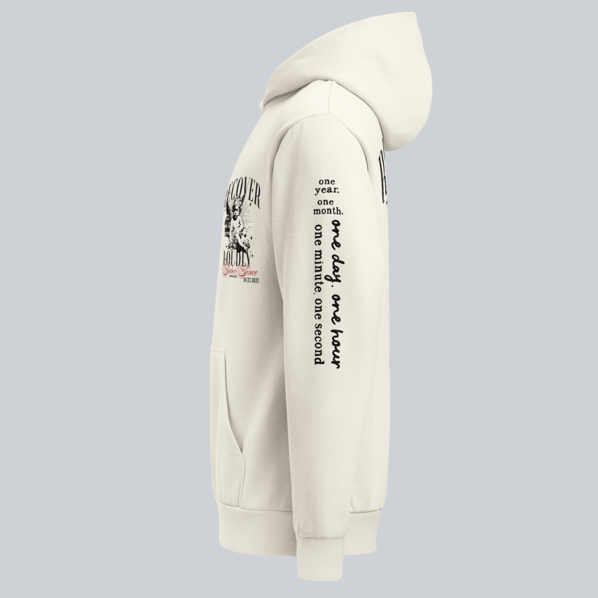 Recover Loudly Cream Recovery Hoodie Limited Edition Recovery Hoodie side view (view 6)