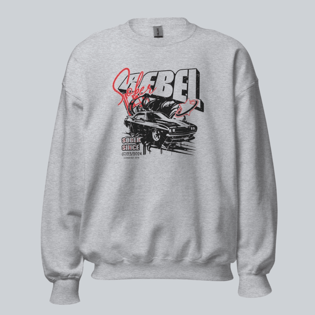 Sober Rebel Sobriety Recovery Hoodie flat lay styled image (view 3)