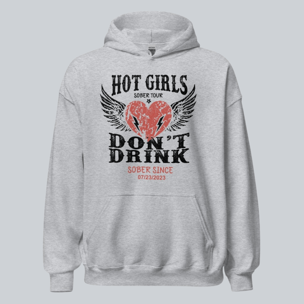 Hot Girls Don't Drink Custom Sobriety Date Recovery Hoodie fit detail (view 19)