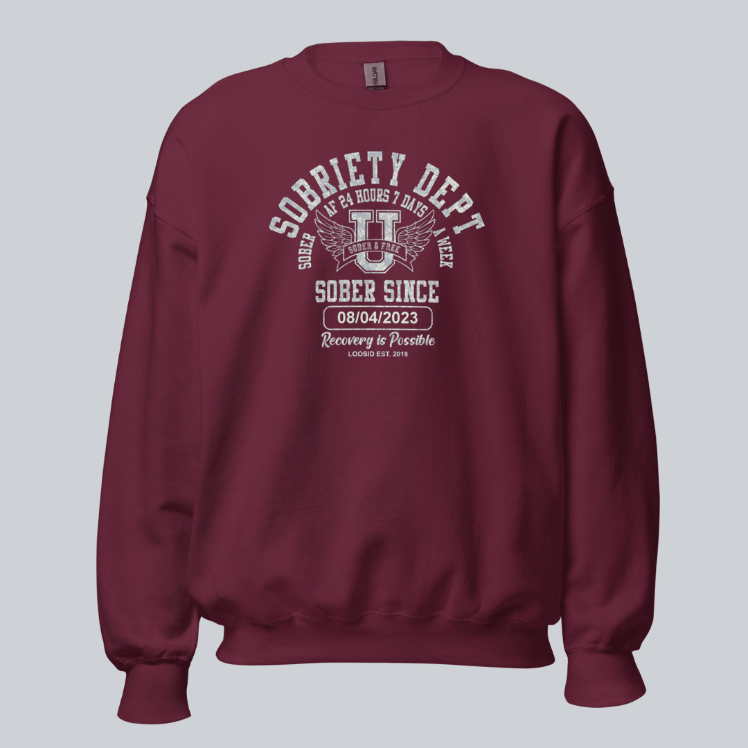 Sobriety Dept Recovery Hoodie flat lay styled image (view 13)