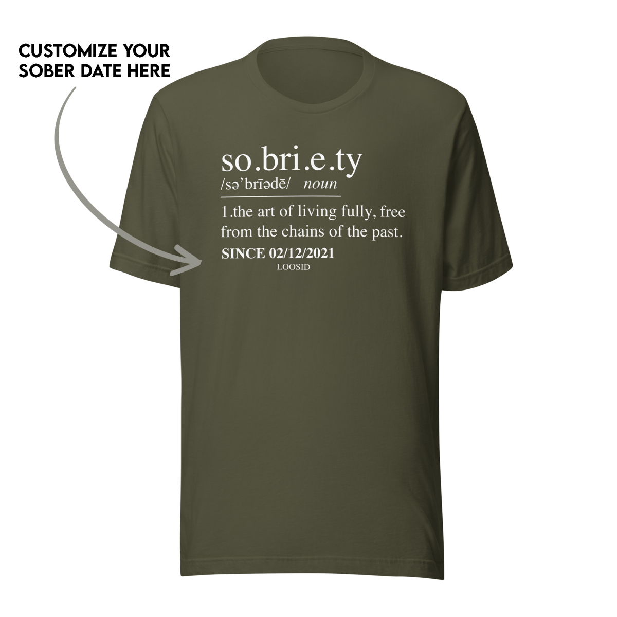 Sobriety Definition Men's w Personalize Sober Date Sober T Shirt fit detail (view 9)