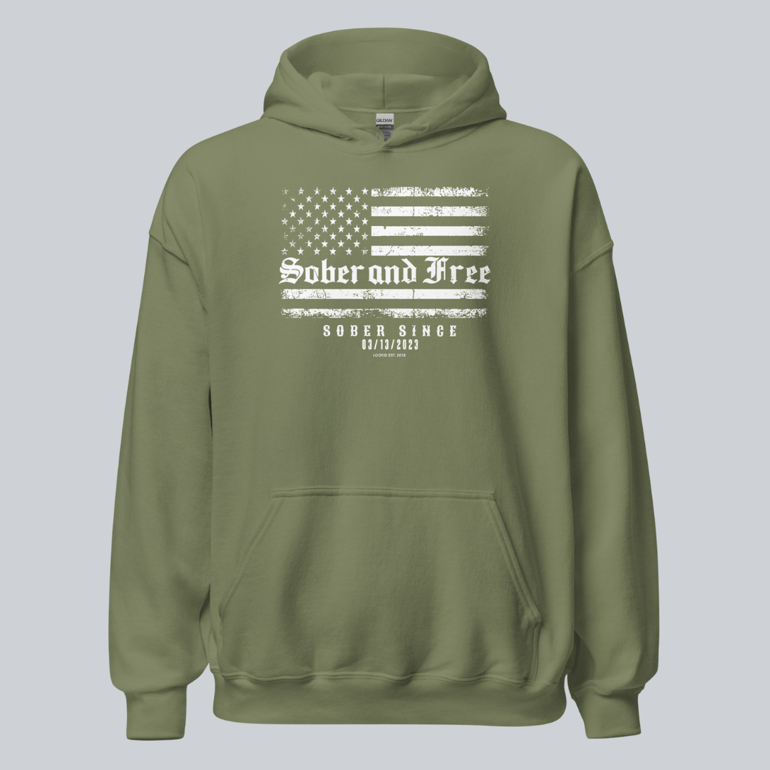 Sober and Free Custom Sobriety Date Recovery Hoodie lifestyle view (view 15)