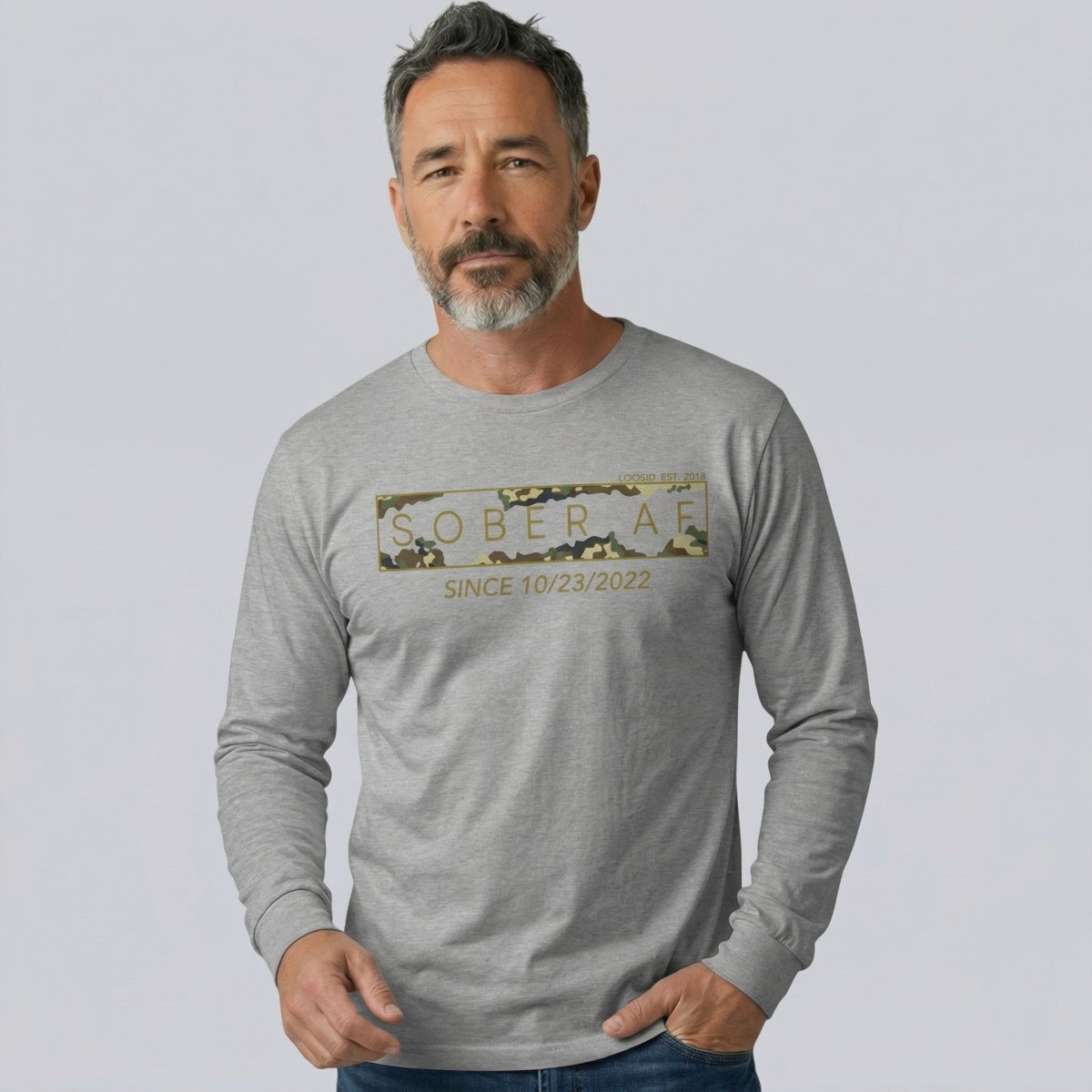 Sober AF Camo Long Sleeve Sober T Shirt featuring the design (view 21)