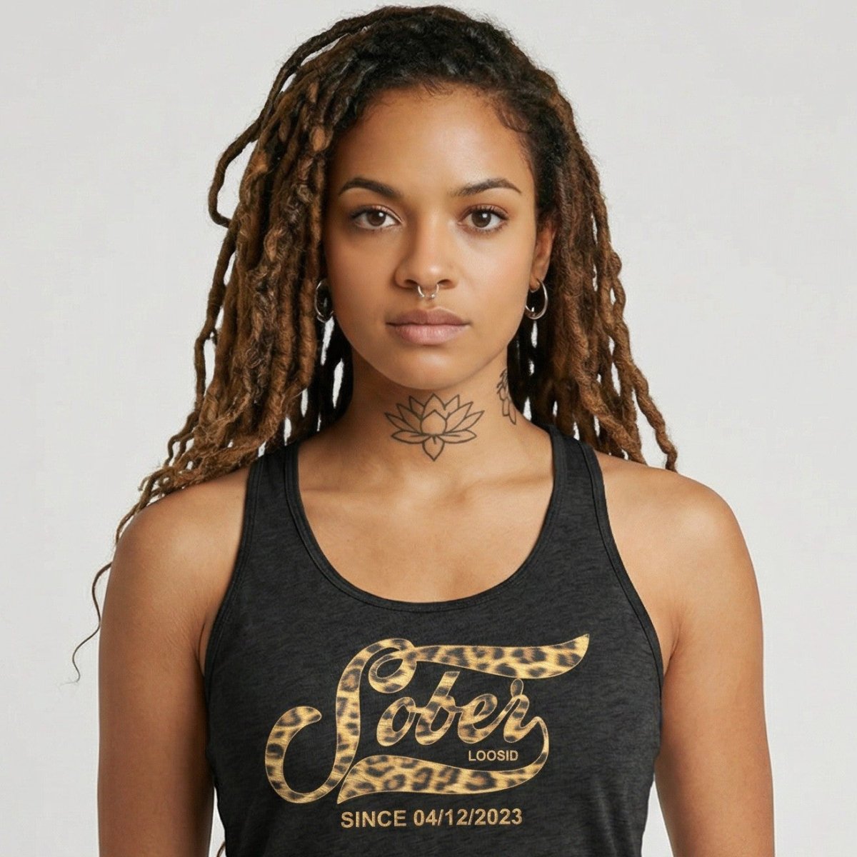 Loosid Leopard Sober Since Sober Tank Top featuring the design