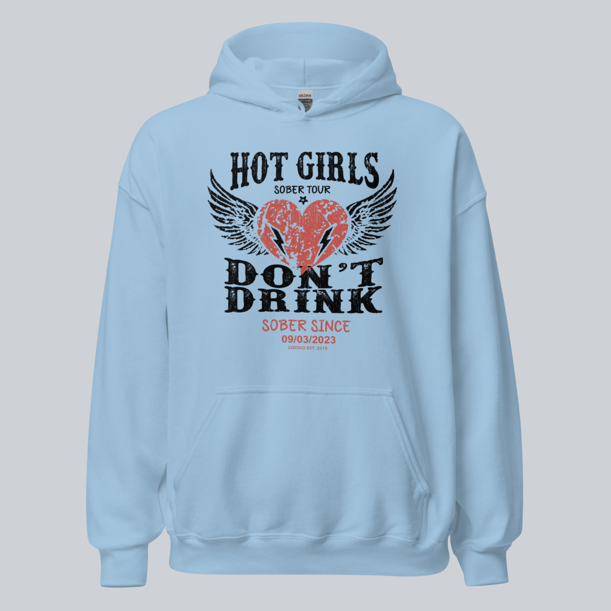 Hot Girls Don't Drink Custom Sobriety Date Recovery Hoodie flat lay styled image (view 3)