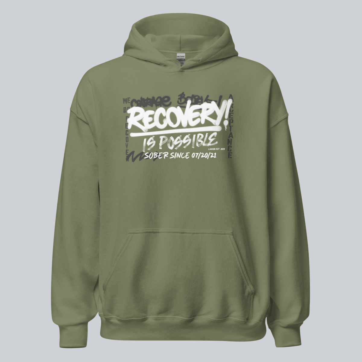 Recovery Is Possible Hoodie with Date Recovery Hoodie close-up view (view 12)