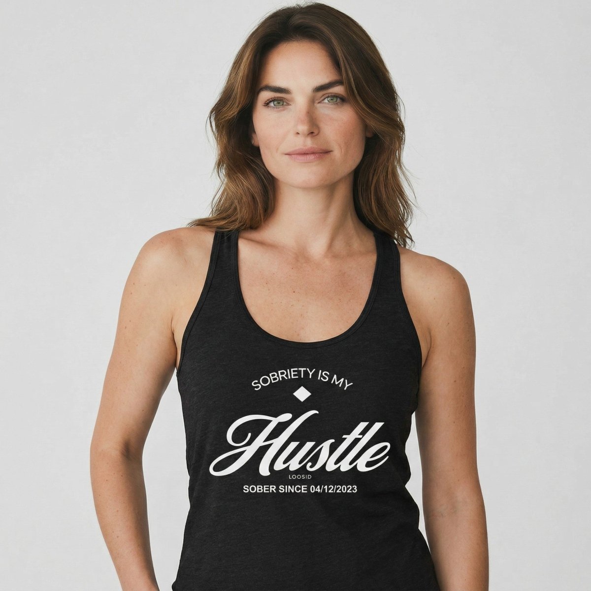 Hustle Women's w Personalize Sober Date Sober Tank Top side view (view 6)