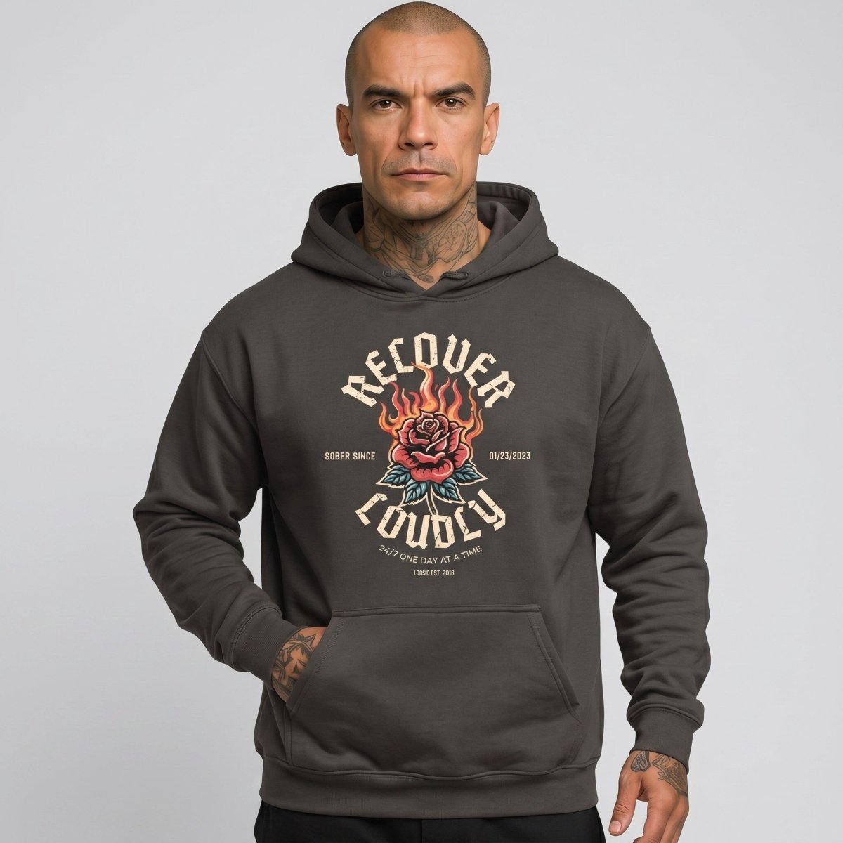 Recover Loudly Custom Sobriety Date Recovery Hoodie featuring the design (view 21)