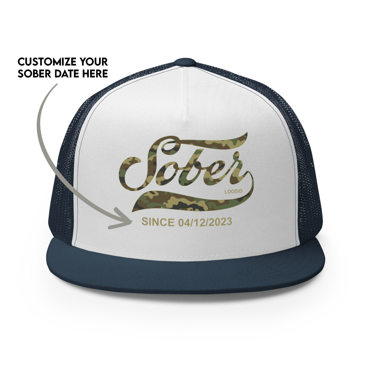 Sober Since Camo w Personalized Date Sober Hat featuring the design (view 11)