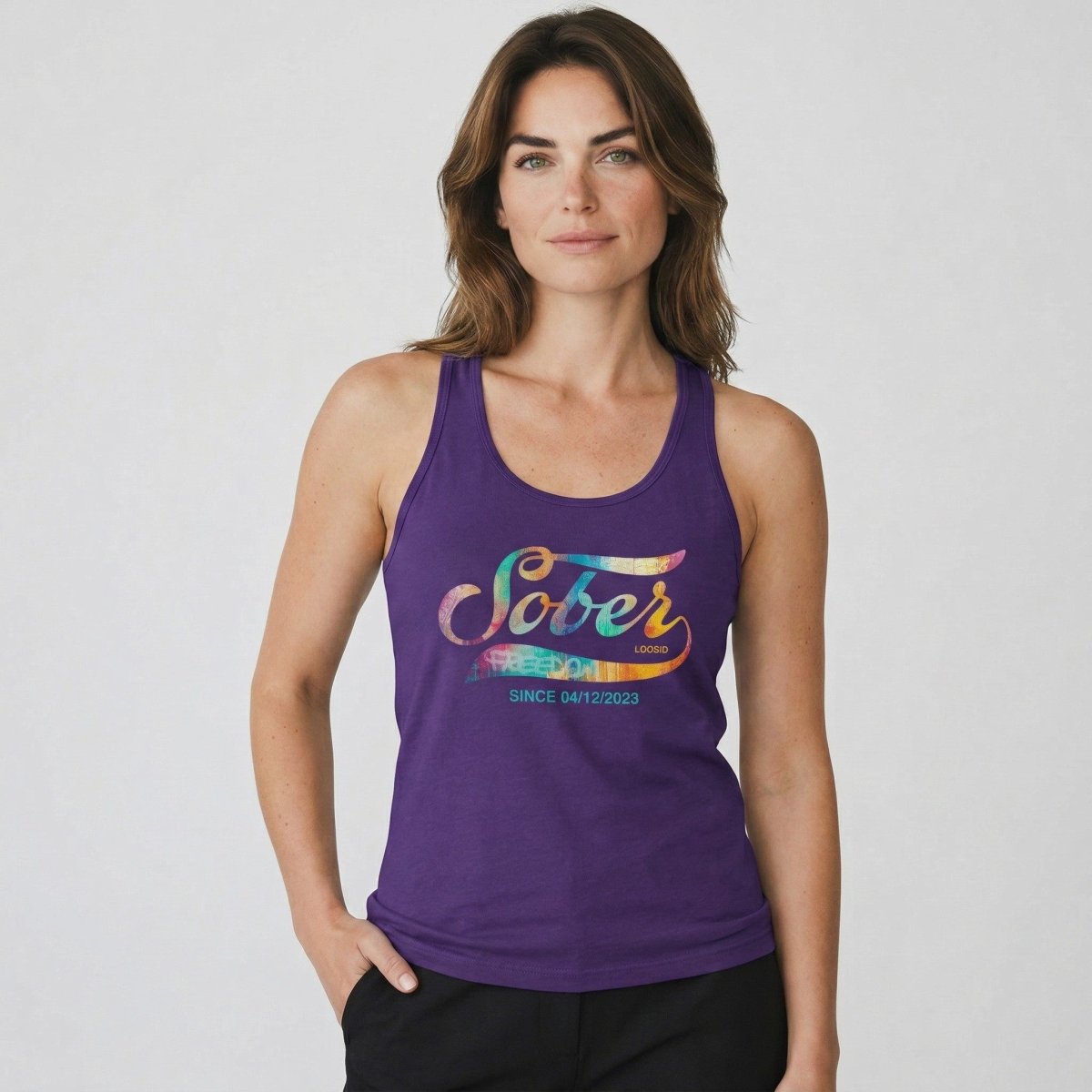 Sober Since with Date Sober Tank Top side view (view 16)