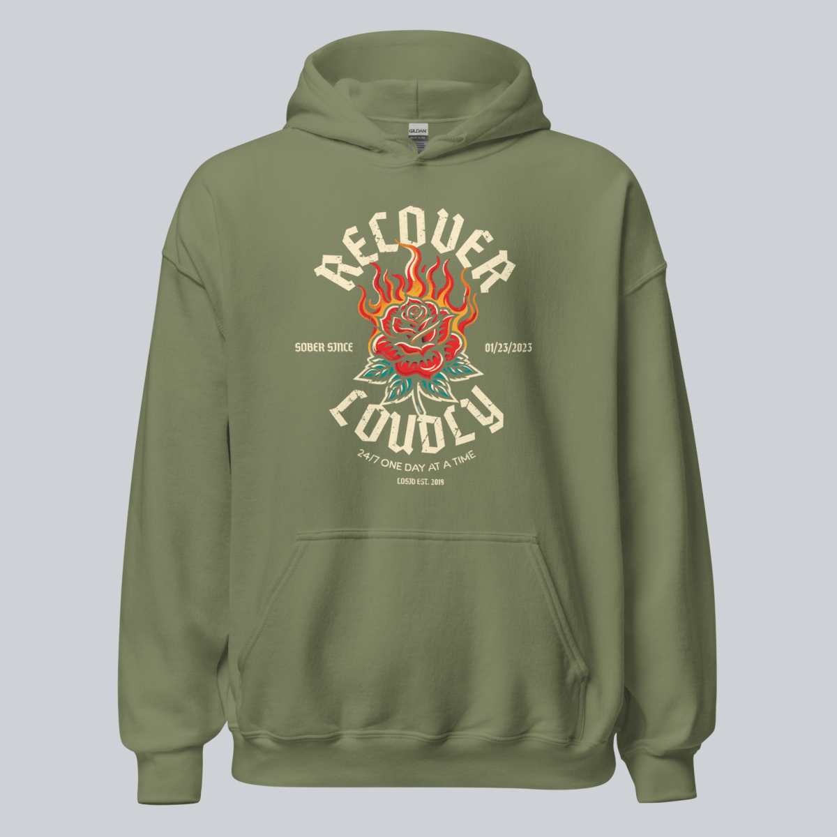 Recover Loudly Custom Sobriety Date Recovery Hoodie close-up view (view 22)