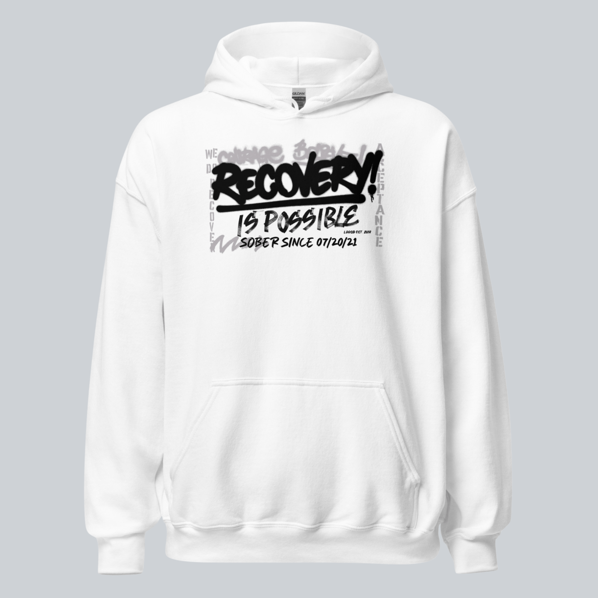 Recovery Is Possible Hoodie with Date Recovery Hoodie flat lay styled image (view 3)