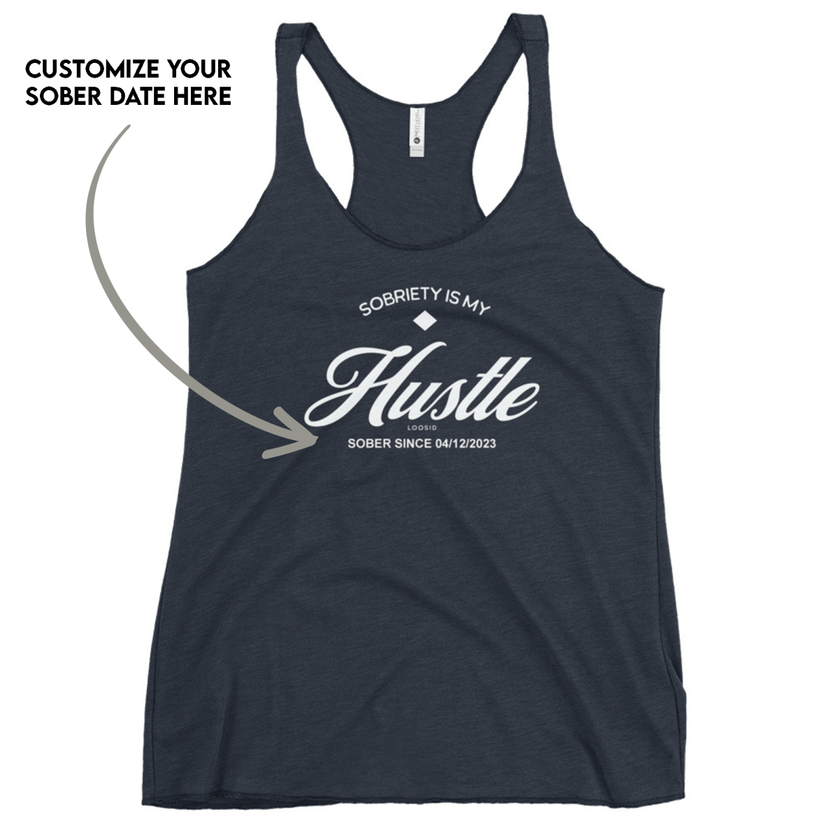 Hustle Women's w Personalize Sober Date Sober Tank Top back view (view 7)