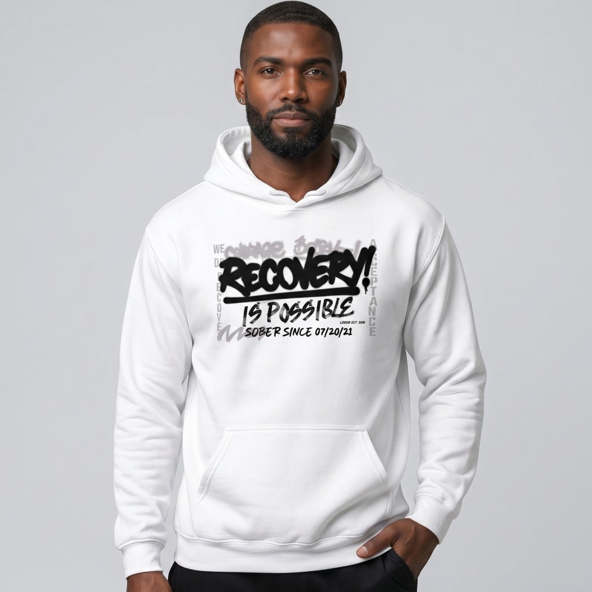 Recovery Is Possible Hoodie with Date Recovery Hoodie lifestyle view (view 5)