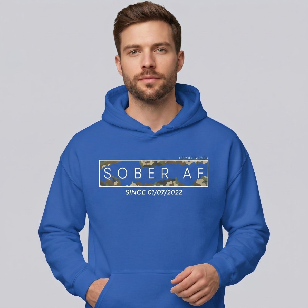 Sober AF Camo Recovery Hoodie side view (view 36)