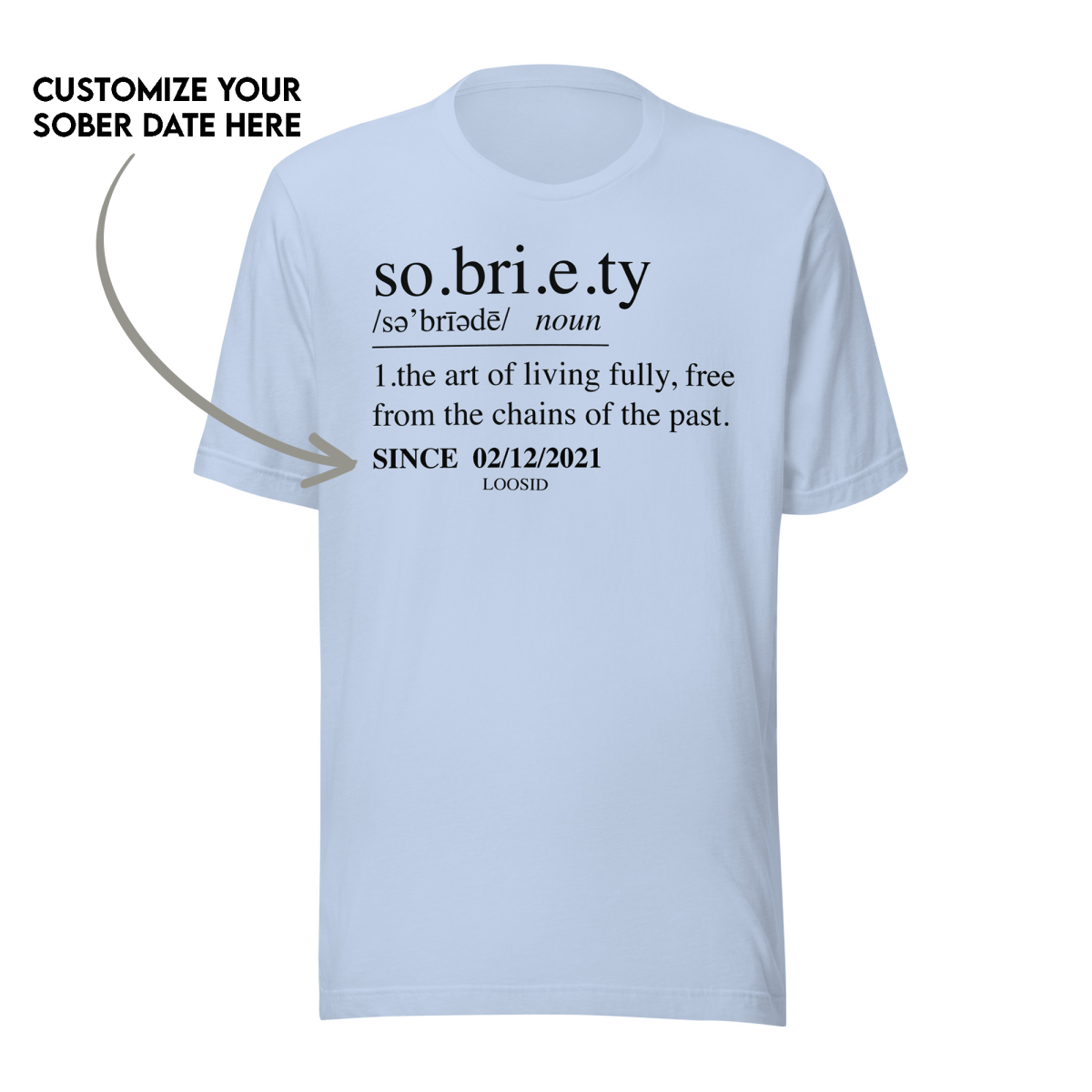 Sobriety Definition Men's w Personalize Sober Date Sober T Shirt close-up view (view 12)