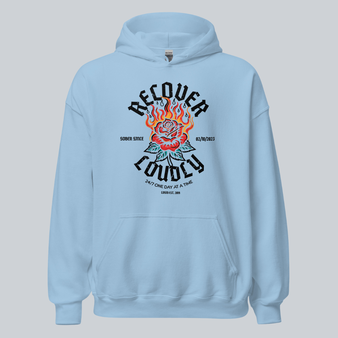 Recover Loudly Women's Custom Sobriety Date Recovery Hoodie lifestyle view (view 45)