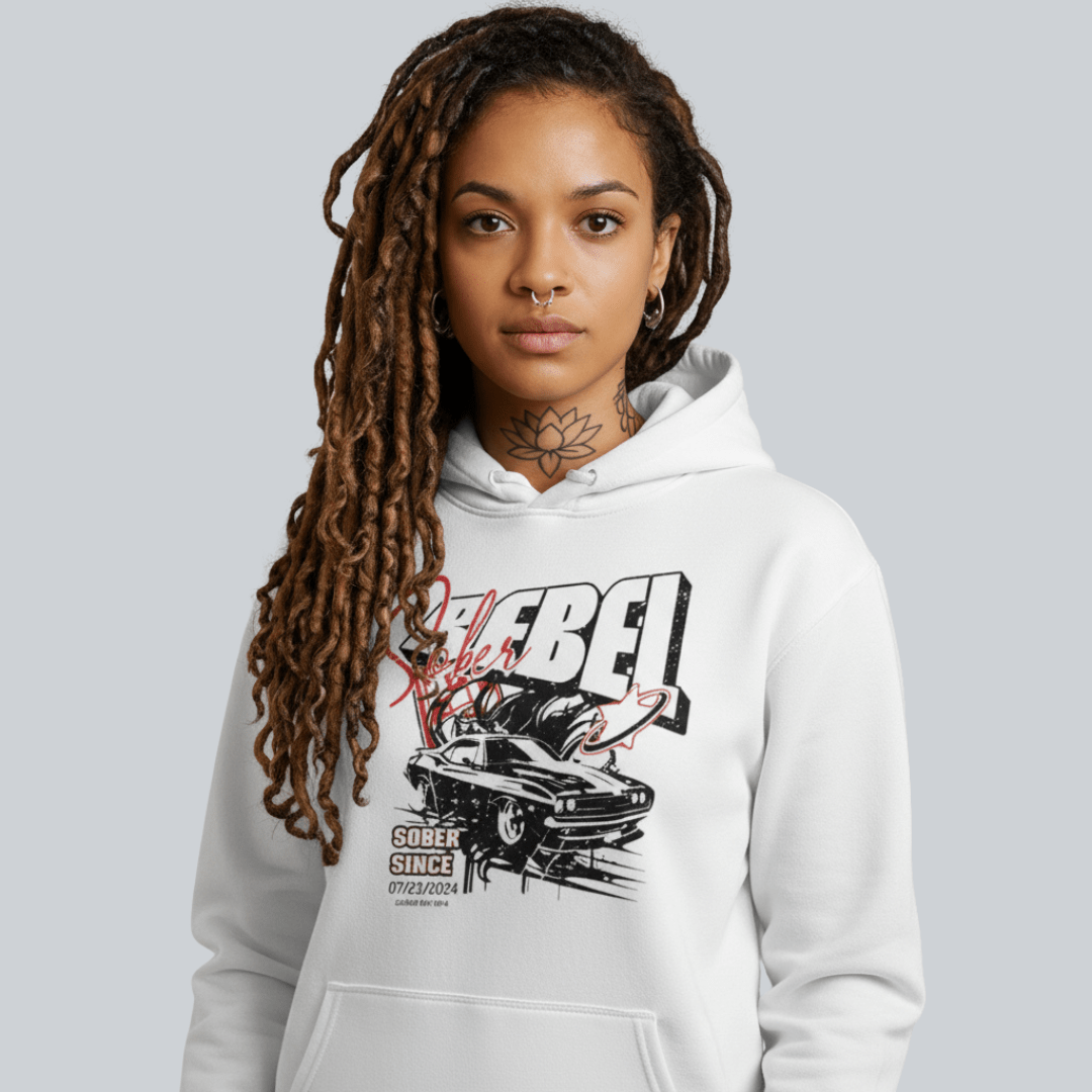 Sober Rebel Custom Sobriety Date Recovery Hoodie lifestyle view (view 5)