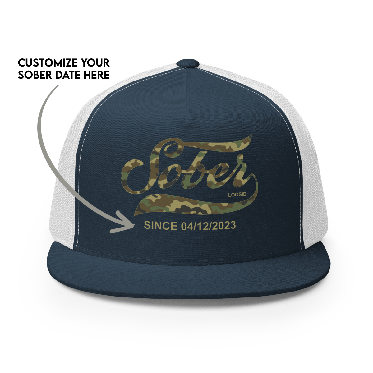 Sober Since Camo w Personalized Date Sober Hat side view (view 6)