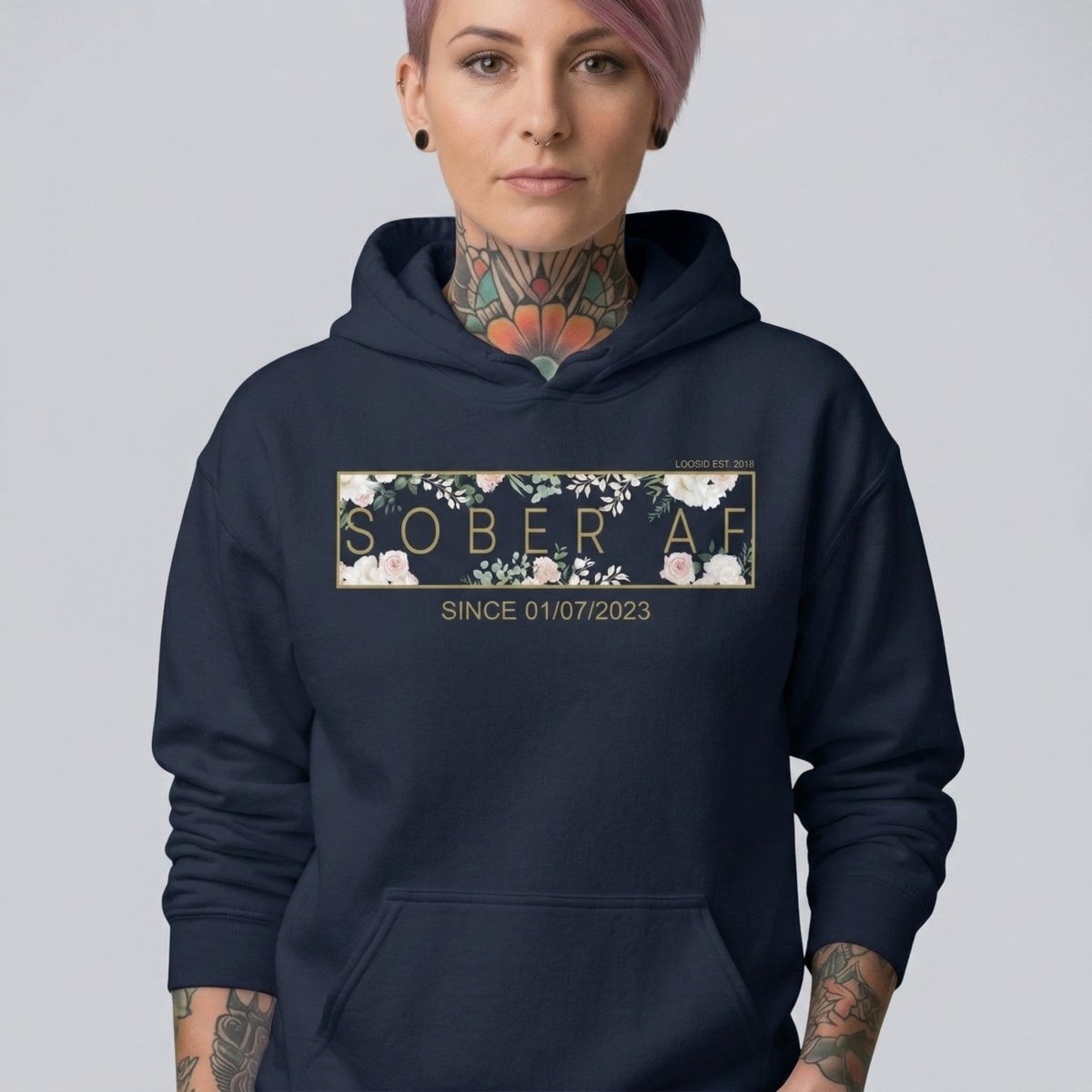 Sober AF Flower Recovery Hoodie side view (view 6)