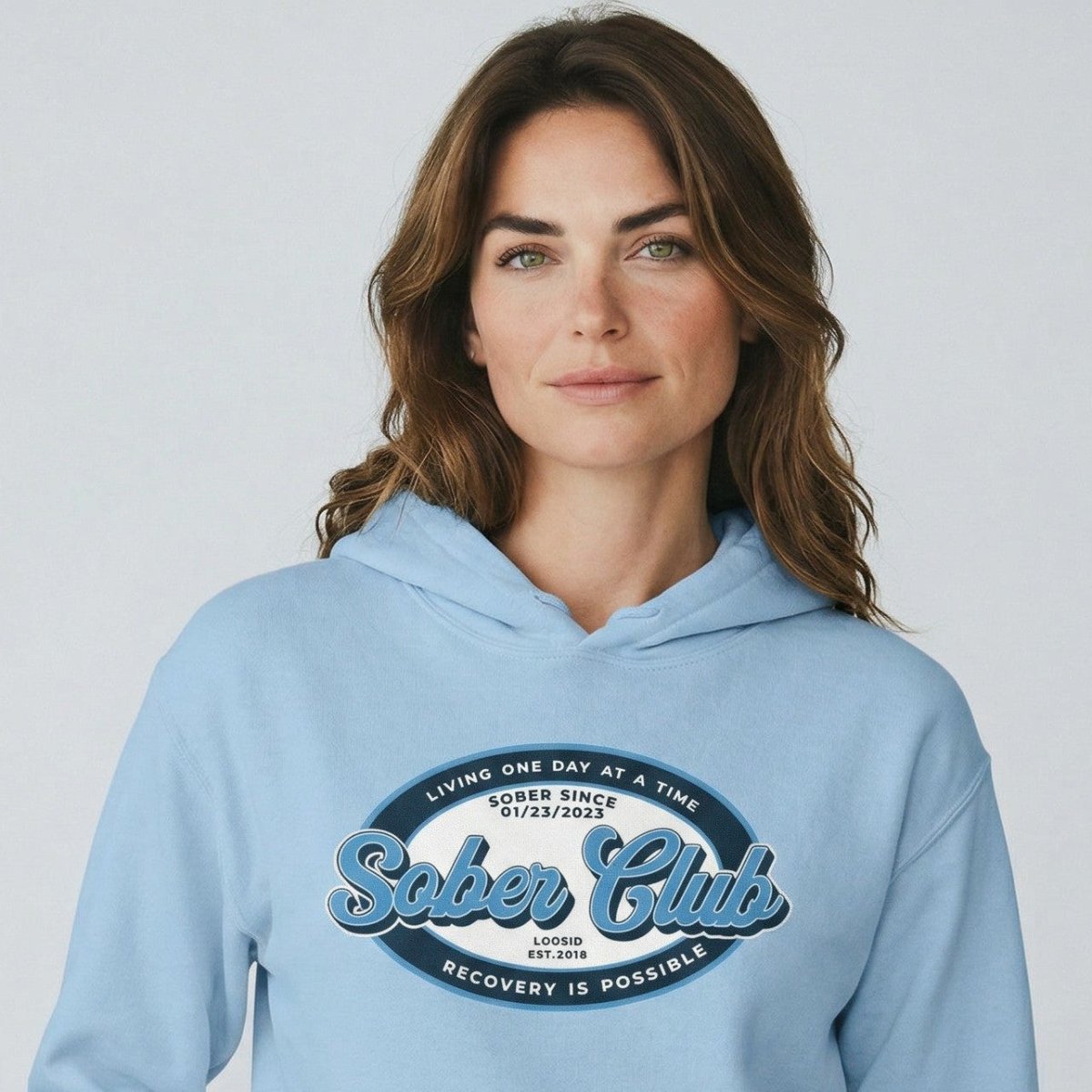 Sober Club Badge Recovery Hoodie lifestyle view (view 35)