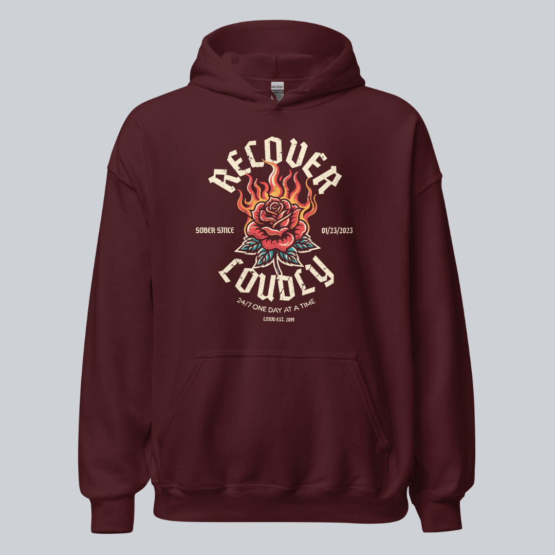 Recover Loudly Women's Custom Sobriety Date Recovery Hoodie featuring the design (view 21)