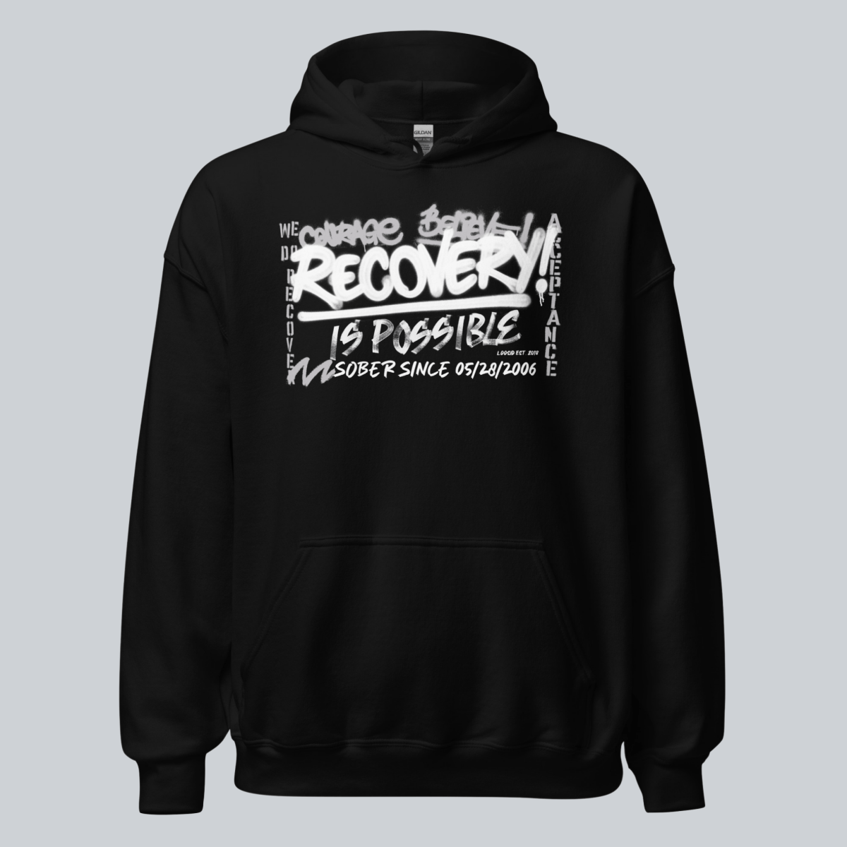 Recovery Is Possible Hoodie with Date Recovery Hoodie back view (view 7)