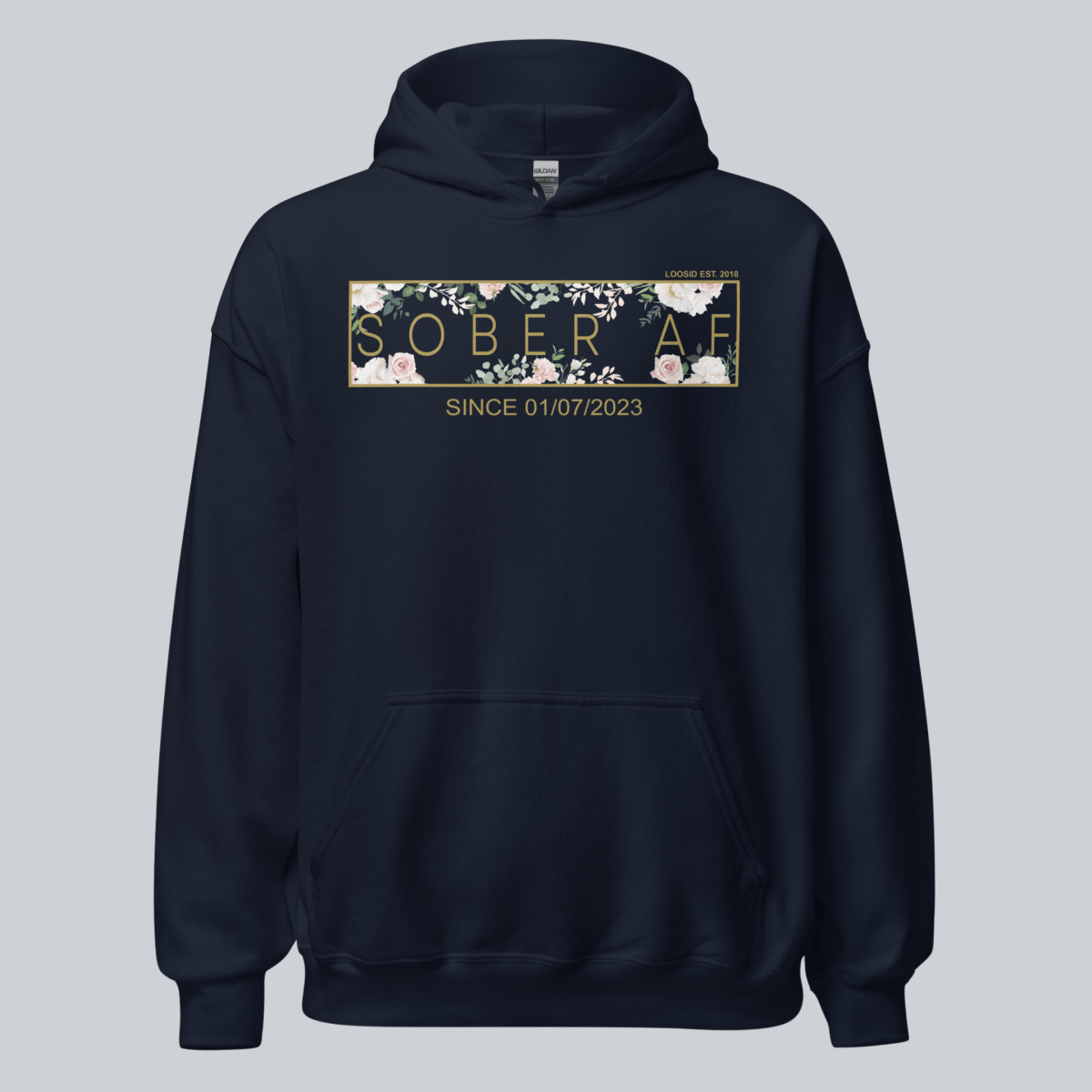 Sober AF Flower Recovery Hoodie flat lay styled image (view 3)