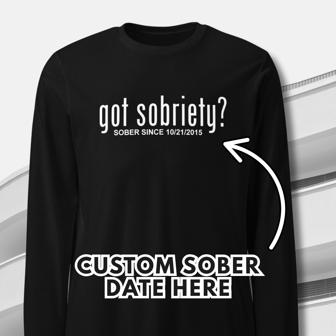 Got Sobriety Long Sleeve Sober T Shirt flat lay styled image (view 3)