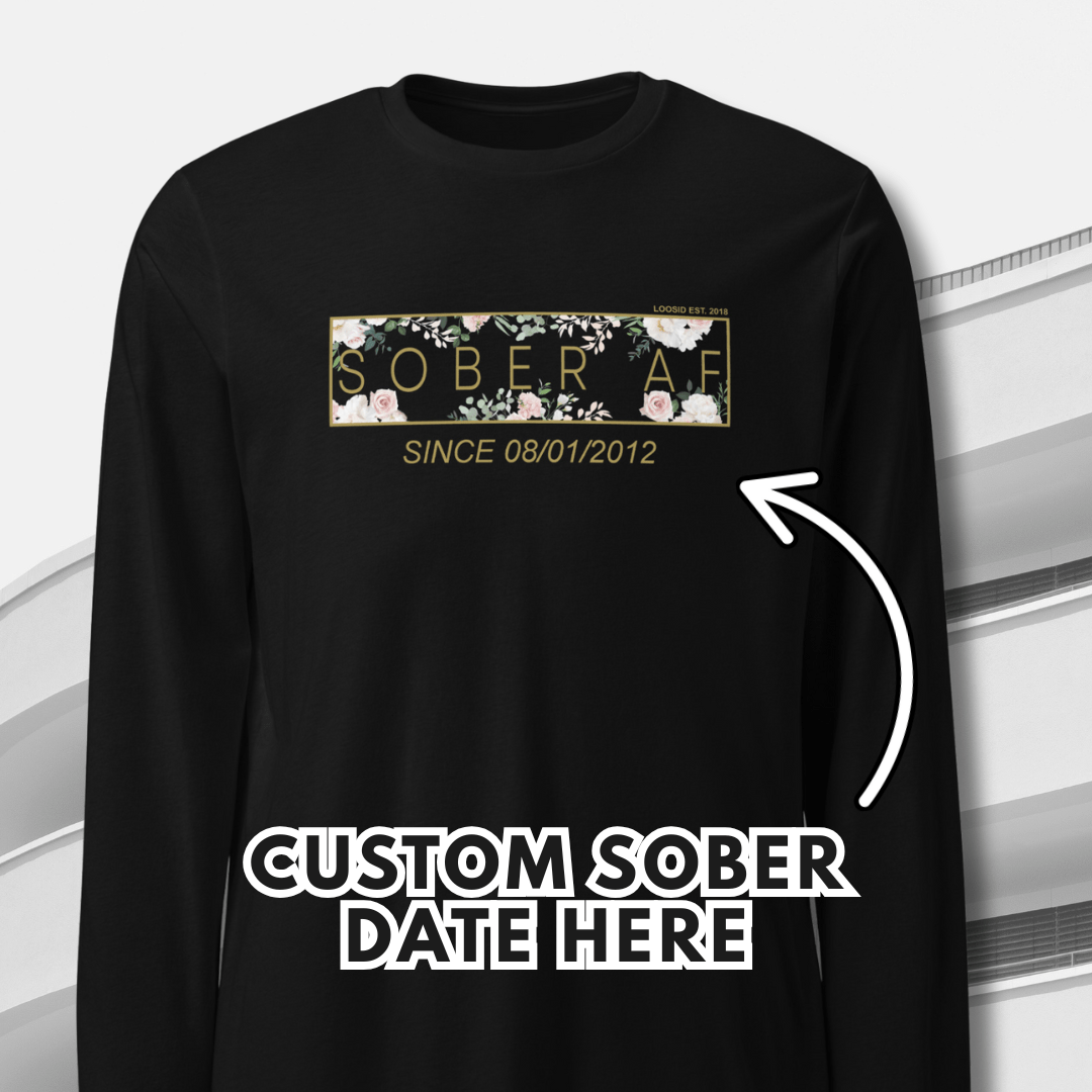 Sober AF Flower Long Sleeve Sober T Shirt flat lay styled image (view 3)