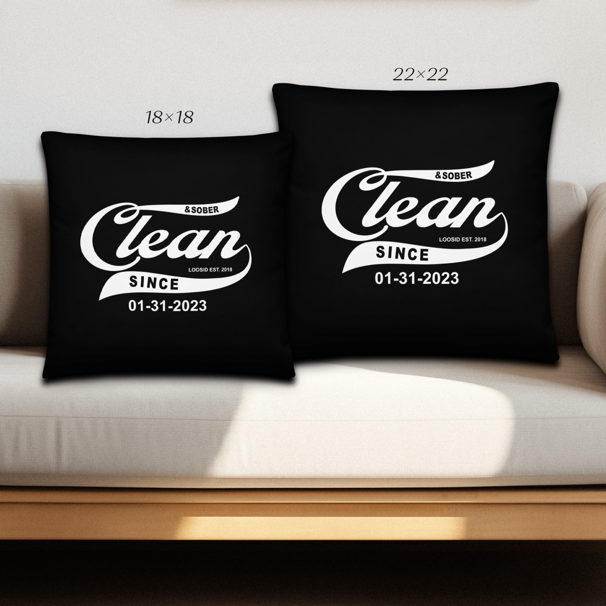 Clean & Sober Since Personalize Date Sober Pillow graphic detail (view 4)