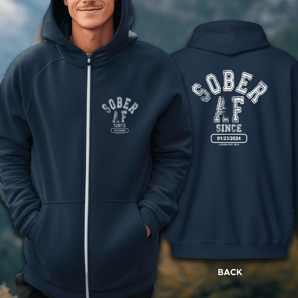 Sober AF Since Unisex Zip Recovery Hoodie packaging detail (view 8)