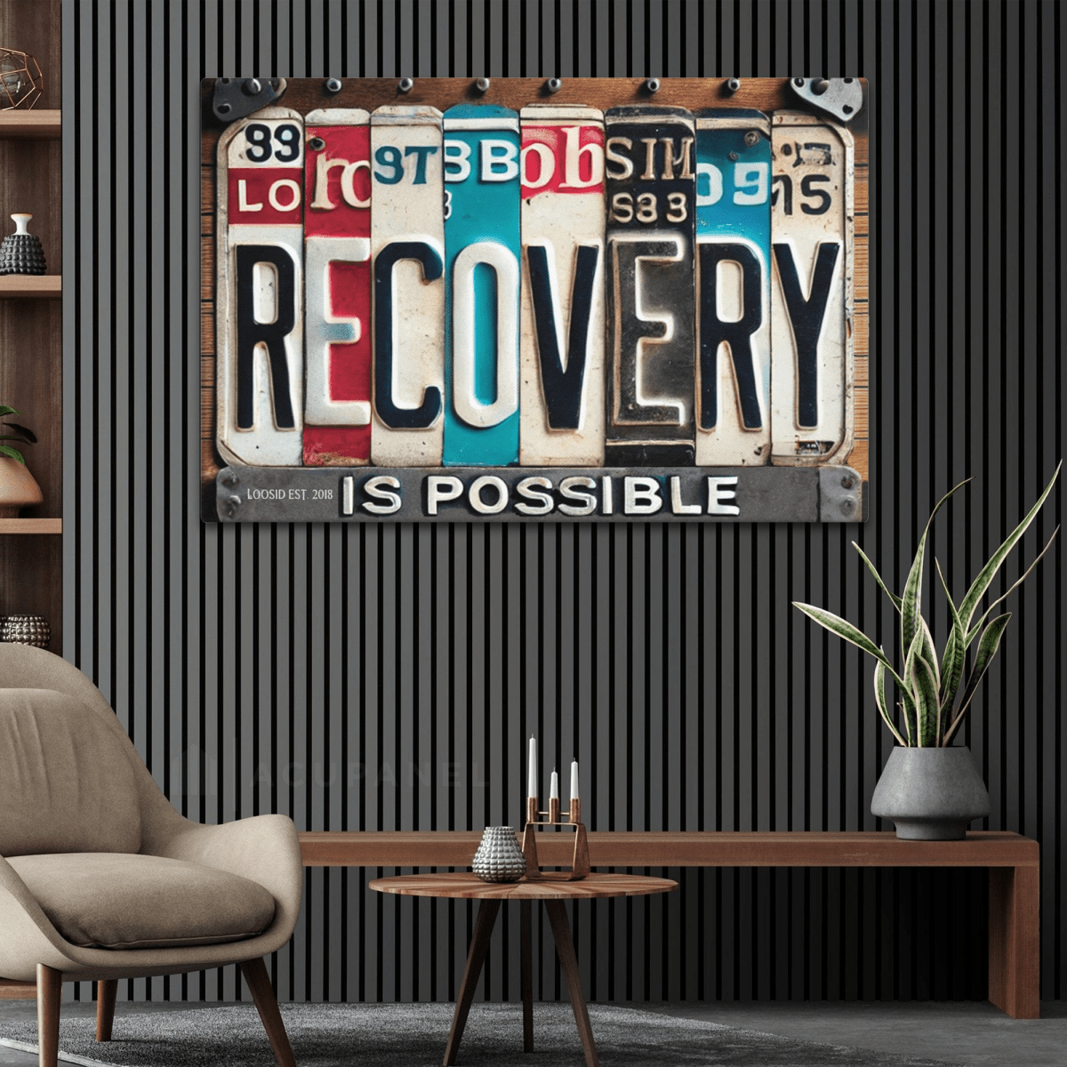 Loosid Recovery Is Possible License Plate Sobriety Art featuring the design