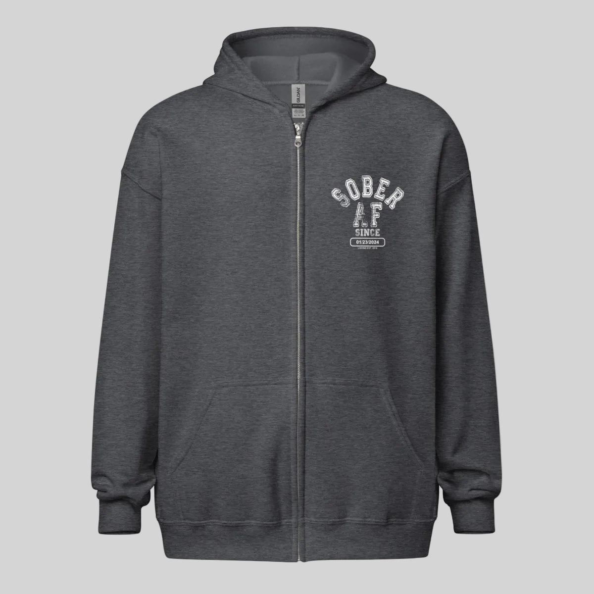 Sober AF Since Zip Recovery Hoodie close-up view (view 12)