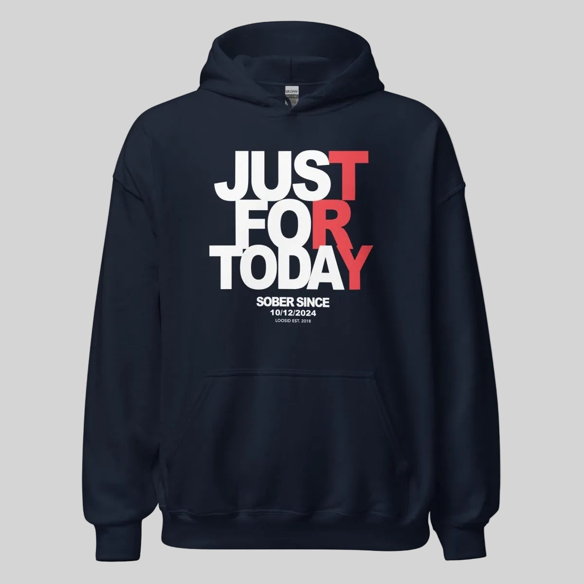 Just For Today Custom Sobriety Date Recovery Hoodie close-up view (view 12)