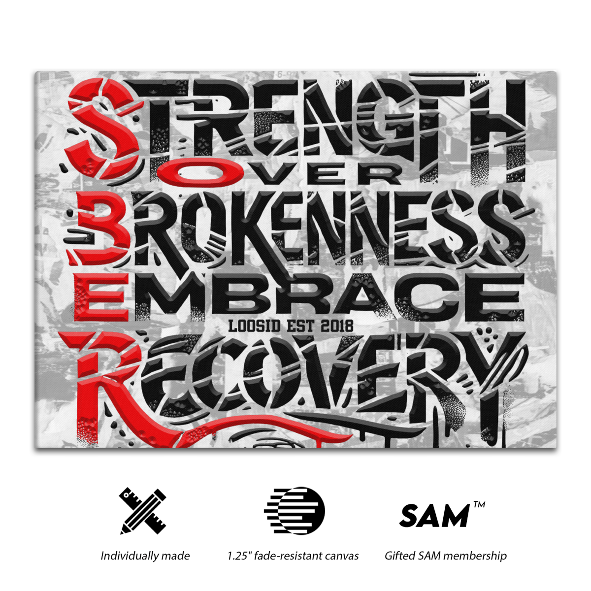 SOBER Strength Graffiti Canvas for Bold Recovery Decor Sobriety Art packaging detail (view 8)