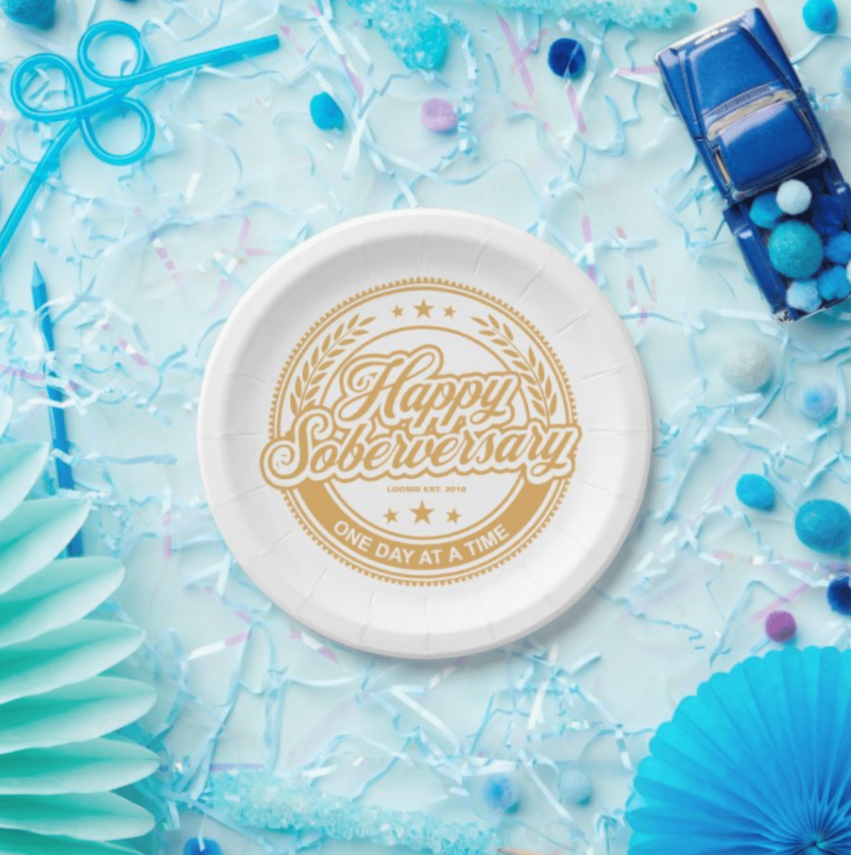 Loosid Soberversary Paper Party Plates Sobriety Gift featuring the design